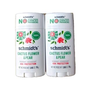 2x Schmidt's Deodorant Cactus Flower & Pear with 48 Hour Protection 2.65 Oz